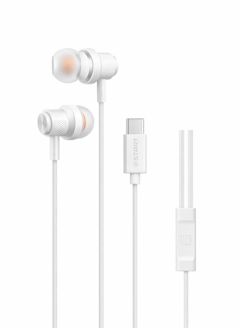 ST-706 Type-C Wired Stereo Earphones Deep Bass HD Sound with Microphone Call & Music Control 120cm Cable
